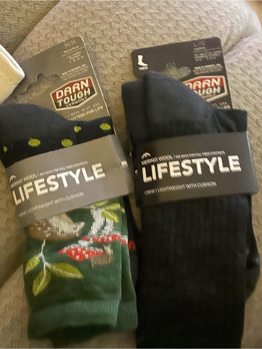 Lot of 2 new Lifestyle Merino Wool Crew Socks - one med and one large
